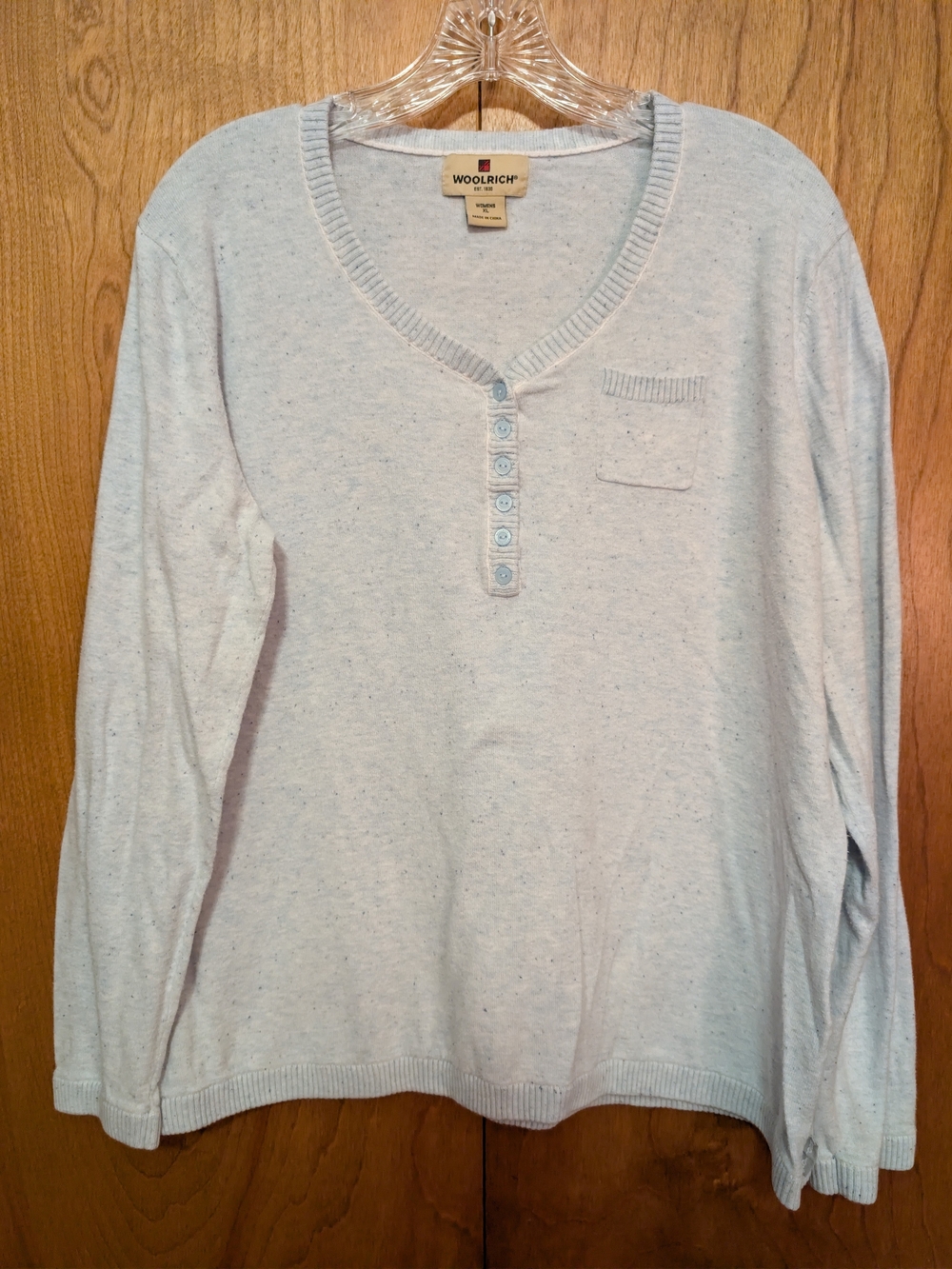 Woolrich Pale Blue Long Sleeve Henley with Chest Pocket